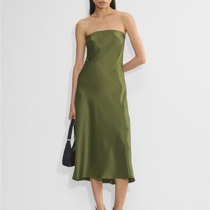 Aritzia Olive Green Strapless Midi Dress